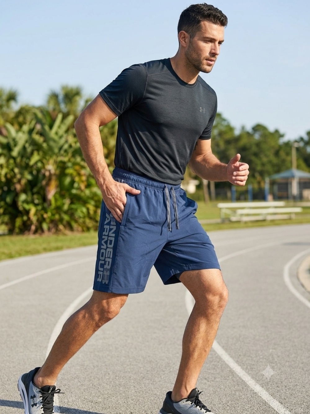 Under Armour HeatGear Men's Loose Fit Graphic Athletic Shorts Blue Size Large